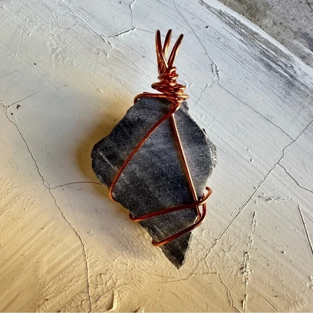 Artisan pendant necklace OOAK Handcrafted Wire-Wrapped Glass and Natural Stone